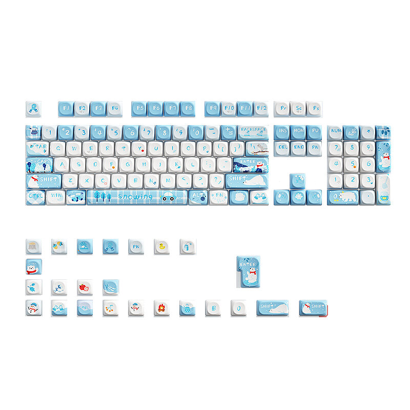 iBlancod 128 Keys Winter Snow PBT Keycap Set CSO Profile Five-sided Sublimation Custom Keycaps for 61/63/64/67/68/71/75/78/82/84/87/96/98/100/104/108 Mechanical Keyboards