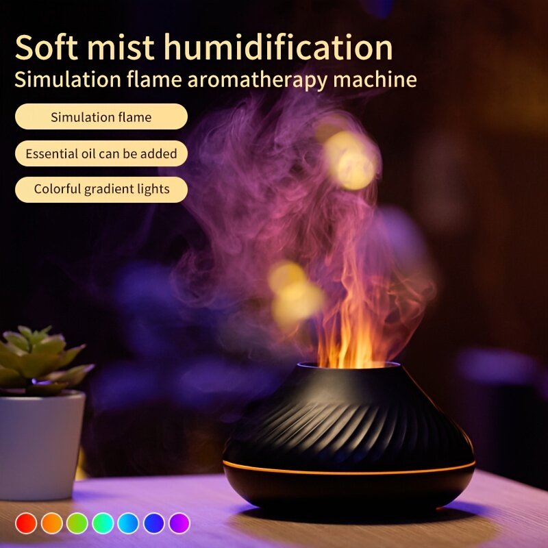 130ml USB Portable Air Humidifier with Color Flame Light Essential Oil Lamp Volcanic Aroma Diffuser