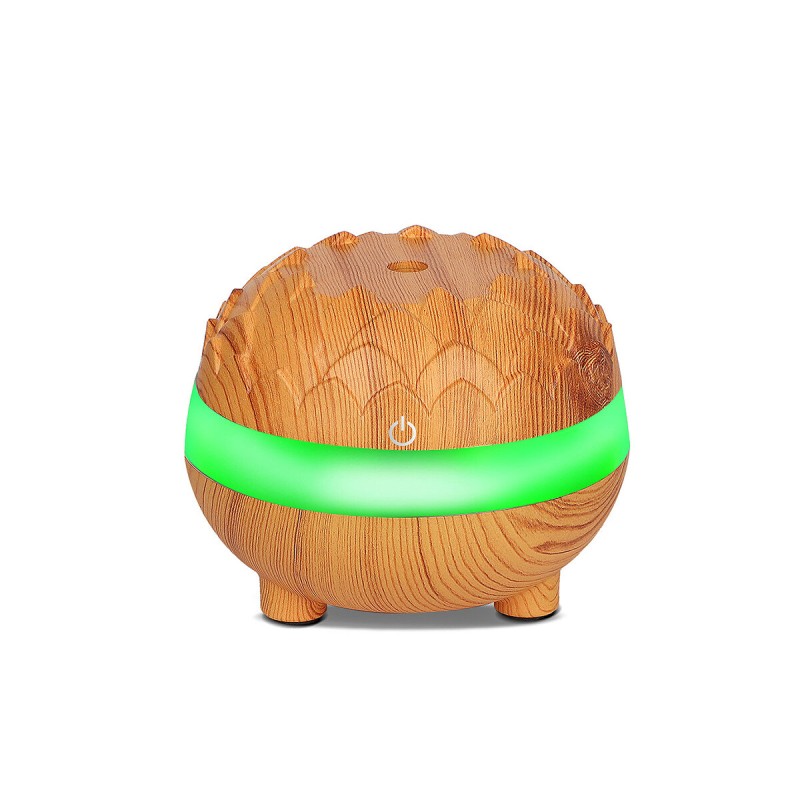 300ml Wood Grain Ultrasonic Air Humidifier Quiet Air Purifier Essential Oil Diffuser with  7 Colors LED Lights