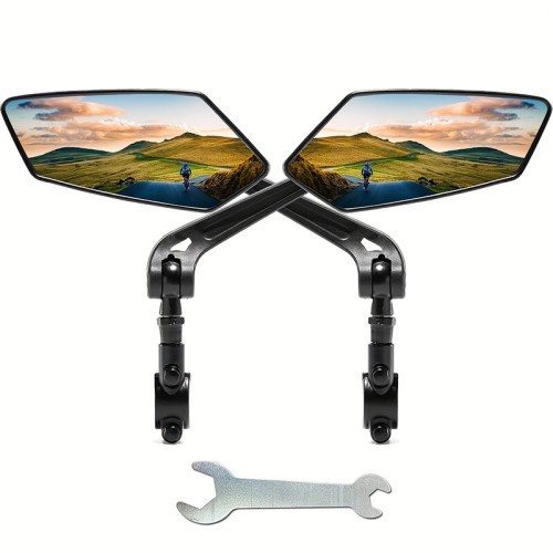 2pcs Bike Handlebar Mirrors For Bicycle Ebike Scooter Snowbike Adjuatable Wide Angle Rear View And 360° Rotatable Safety Galss Design