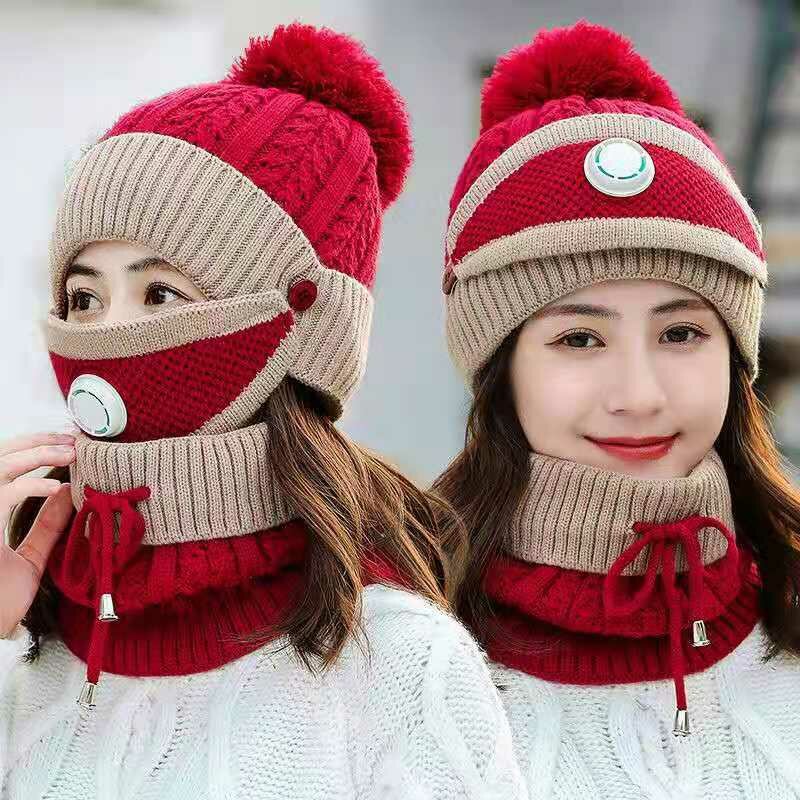 BIKIGHT Cotton Knit Windbreak Winter Warmth Cute Riding Protection Suit Bicycle Caps Bike Skiing Camping Winter Hat Scarf Mask Suit