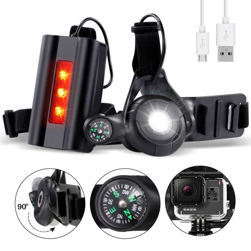 Multifunction Running Warning Light 4 Modes USB Chest Lamp Walking Jogging Bike with Compass for Action Camera Cycling Light