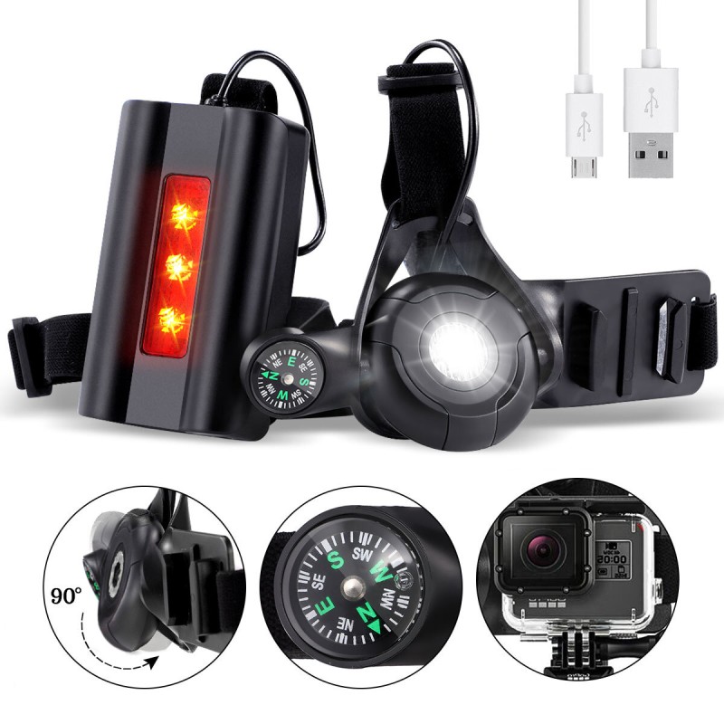 Multifunction Running Warning Light 4 Modes USB Chest Lamp Walking Jogging Bike with Compass for Action Camera Cycling Light