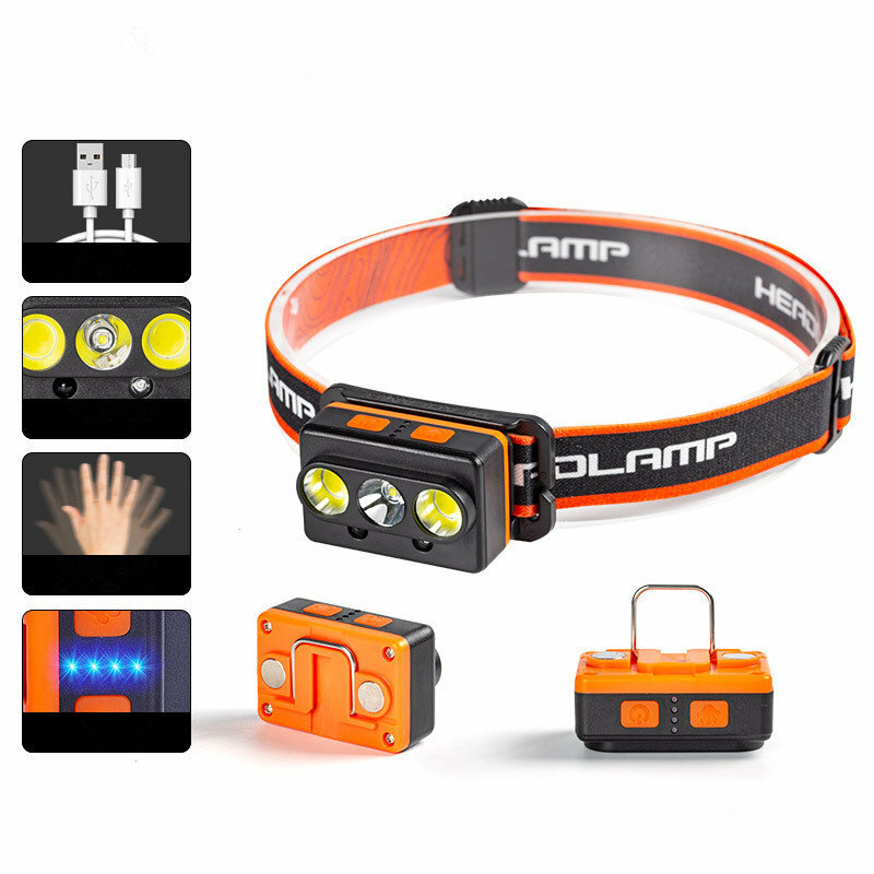 Portable Sensor Headlamp COB LED Head Lamp Flashlight USB Rechargeable Head Torch Head Light with Built-in Battery