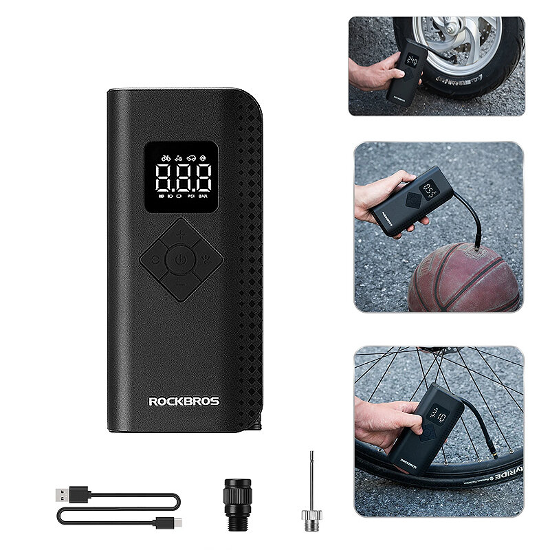 ROCKBROS Smart Bike Electric Air Pump 150 PSI 4 Modes LED Display 2000mAh Battery USB Rechargeable Portable Smart Electric Inflator for Car Bicycle Scooter Ball