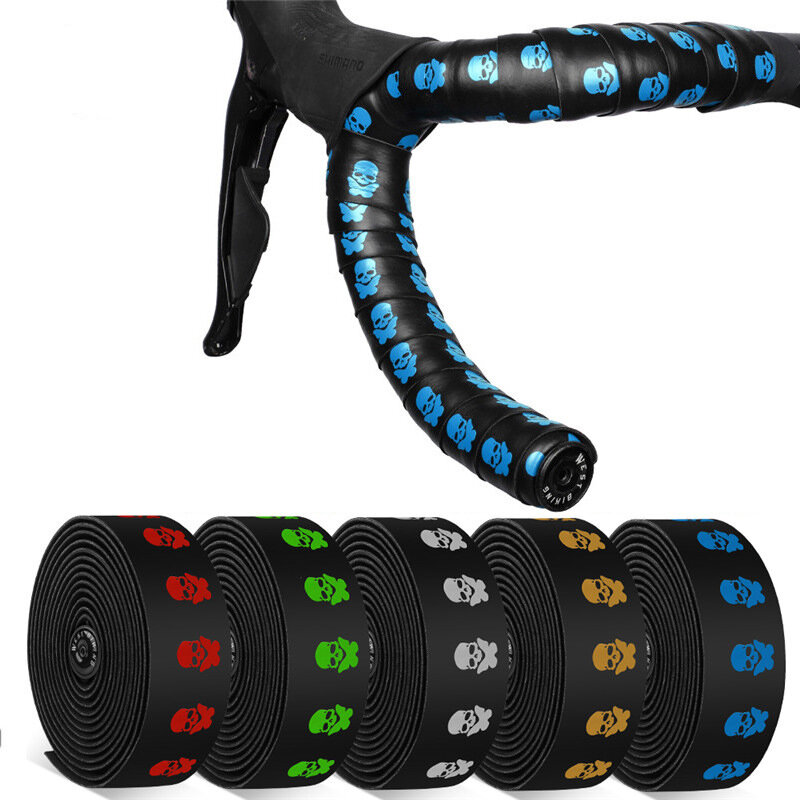 WEST BIKING 2 Pcs 2150mm Bike Handlebar Tape Bicycle Handlebar Grip Grip Tape Wraps Adhesive Back with Bar Plugs