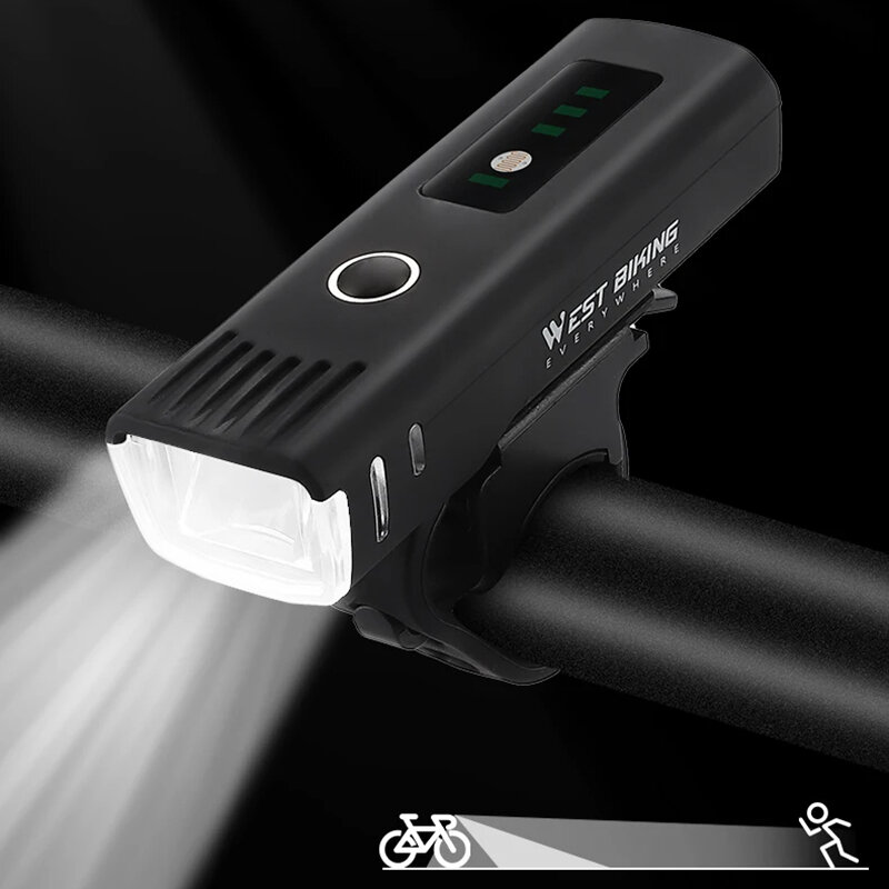 WEST BIKING Smart Sensing Bike Headlight 250Lm Brightness 1500mAh Battery Waterproof 4 Light Modes Lightweight Bicycle Front Light for Night Cycling