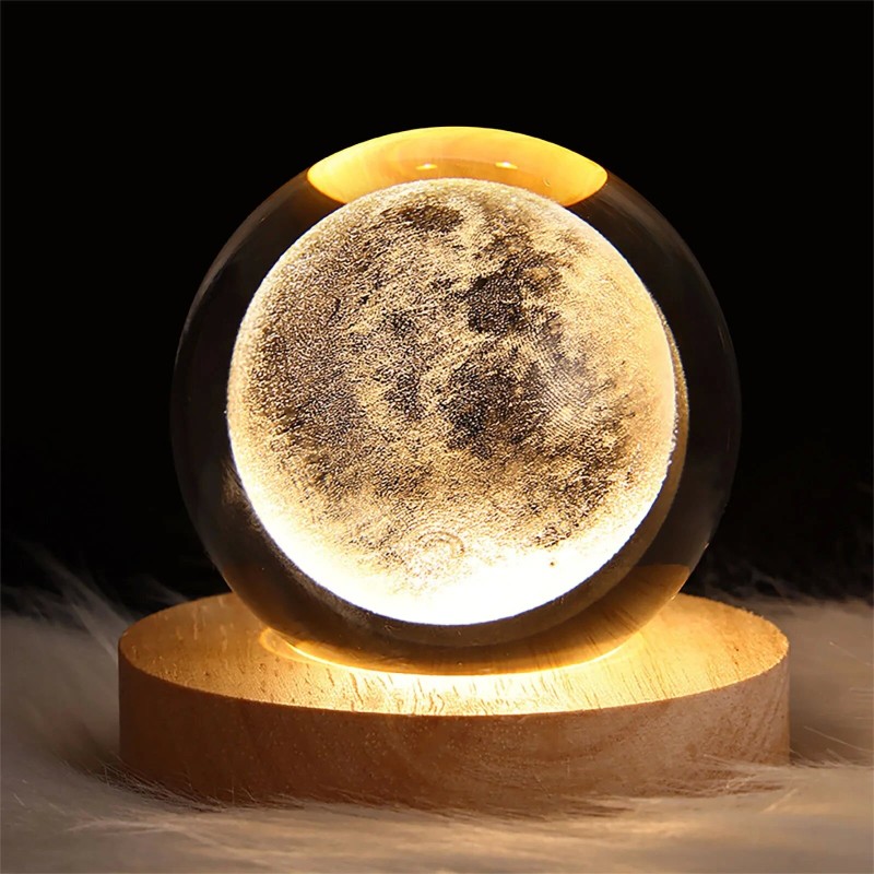 3D Crystal Ball Night Light With Led Wooden Lamp Base Bedside Light Home Decor Christmas Gift Night Lamp