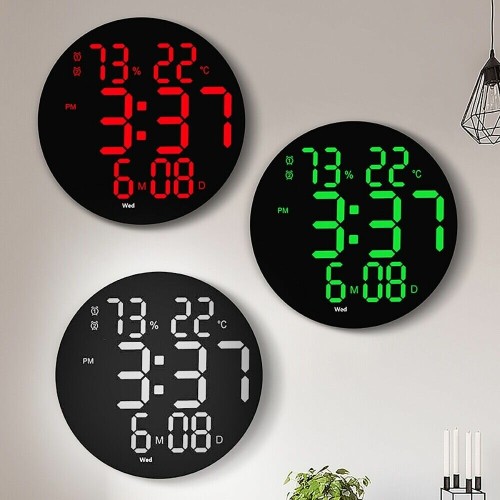 AGSIVO 10 Inch Digital Wall Clock With Remote Controller / Dual Alarm Clock / Calendar / Temperature / Humidity / Count Down for Home and Office