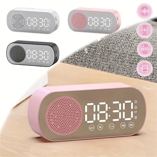 Multifunctional LED Mirror Digital Alarm Clock with Wireless bluetooth Speaker High-Definition Display Superior Sound Quality bluetooth 5.0 Connectivity Ideal Desk Decor for Home and Office