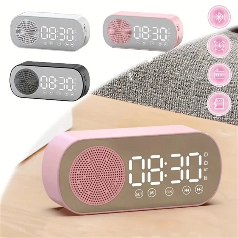 Multifunctional LED Mirror Digital Alarm Clock with Wireless bluetooth Speaker High-Definition Display Superior Sound Quality bluetooth 5.0 Connectivity Ideal Desk Decor for Home and Office