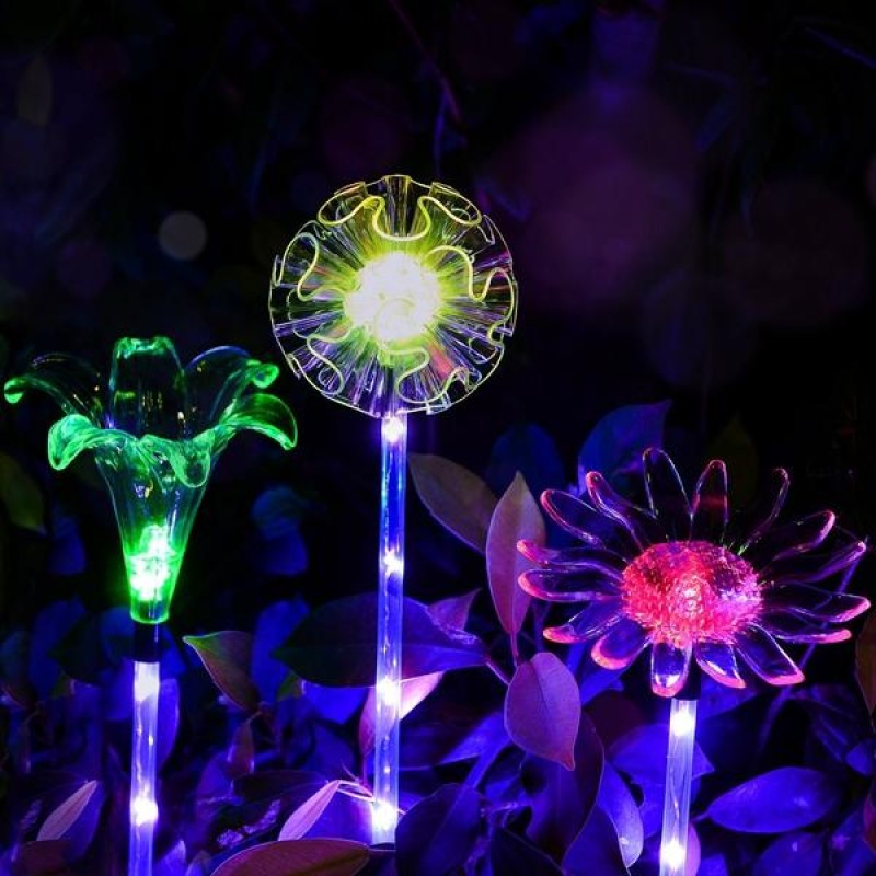Solar Multi-Color Changing LED  Flower Stake Light  Transparent Lampshade  Luminous Pole