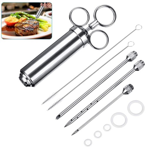 304 Meat Injector Stainless Steel BBQ Meat Injector Marinade Syringe 60ml with 3 Needles Kitchen Beef Gadget