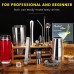 Stainless Steel 22oz Cocktail Shaker Set with Wood Stand - 16 Piece Bartender Kit with Drink Shaker, Bar Spoon, Jigger, Muddler, Strainer, Bottle Opener, Stopper, Pour Spout, Stirrers, Tongs, Recipes