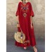 Bohemian Floral Print V-neck Flare Half Sleeve Beach Maxi Dress