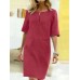 Casual Solid Color Decorative Pockets Half Sleeve Loose Midi Dress