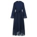 Casual Solid Color Flare Sleeve Lace-Up Chiffon Loose Muslim Maxi Dress