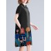 Character Print Pocket Doll Collar Short Sleeve Casual Midi Dress