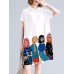 Character Print Pocket Doll Collar Short Sleeve Casual Midi Dress