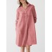 Check Pattern Long Sleeve Lapel Pocket Button Dress