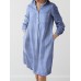 Check Pattern Long Sleeve Lapel Pocket Button Dress