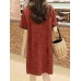 Contrast Color Pocket Short Sleeve Midi Casual Dress