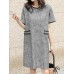 Contrast Color Pocket Short Sleeve Midi Casual Dress