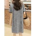 Contrast Color Pocket Short Sleeve Midi Casual Dress