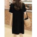 Contrast Color Pocket Short Sleeve Midi Casual Dress