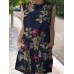 Cotton Plant Print Pocket Sleeveless Casual Print Dress