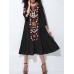 Ethnic Women V-neck Long Sleeve Floral Print Holiday Bohemian Pleated Maxi Dress