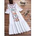 Ethnic Women V-neck Long Sleeve Floral Print Holiday Bohemian Pleated Maxi Dress