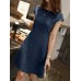 Invisible Zip Solid Short Sleeve Crew Neck Casual Dress