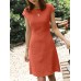 Invisible Zip Solid Short Sleeve Crew Neck Casual Dress