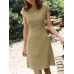 Invisible Zip Solid Short Sleeve Crew Neck Casual Dress