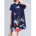 National Style Pattern Pocket Short Sleeve Midi Dress