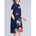 National Style Pattern Pocket Short Sleeve Midi Dress