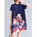 National Style Pattern Pocket Short Sleeve Midi Dress