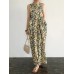 Pocket Floral Print Round Neck Sleeveless Maxi Dress