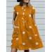 Polka Dot Button Pocket Short Sleeve Midi Dress