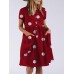 Polka Dot Button Pocket Short Sleeve Midi Dress