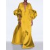 Puff Sleeve Ruffles Loose Fit V-Neck Leisure Maxi Dress For Women