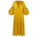 Puff Sleeve Ruffles Loose Fit V-Neck Leisure Maxi Dress For Women