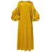 Puff Sleeve Ruffles Loose Fit V-Neck Leisure Maxi Dress For Women