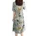 Retro Floral Print Two Pockets Loose Casual Dress For Women