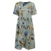 Retro Floral Print Two Pockets Loose Casual Dress For Women