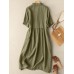 Solid Button Front Lapel Short Sleeve Women Dress