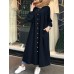 Solid Color Stand Collar Button Down Front Leisure Loose Maxi Dress with Side Pockets