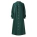 Solid Color Stand Collar Button Down Front Leisure Loose Maxi Dress with Side Pockets