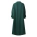 Solid Color Stand Collar Button Down Front Leisure Loose Maxi Dress with Side Pockets